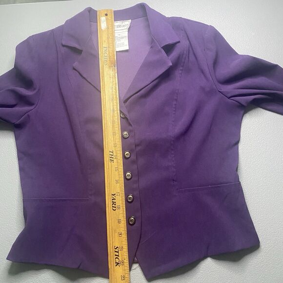 KARIN STEVENS 2 Piece Skirt Blouse Set Purple Floral Midi Ruffle Vintage 80s 10 - Picture 6 of 15